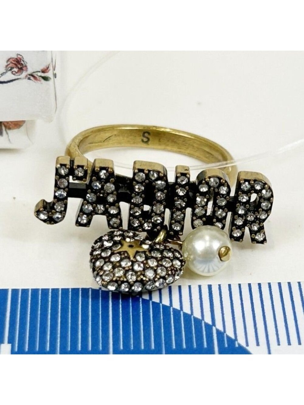Dior Ring J'adior Gold Metal Rhinestone Faux Pearl
